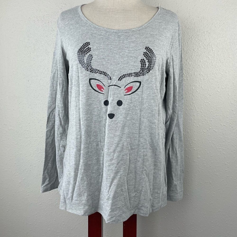 EUC Soft Sensations Womens Christmas Reindeer Pajama Top Size L